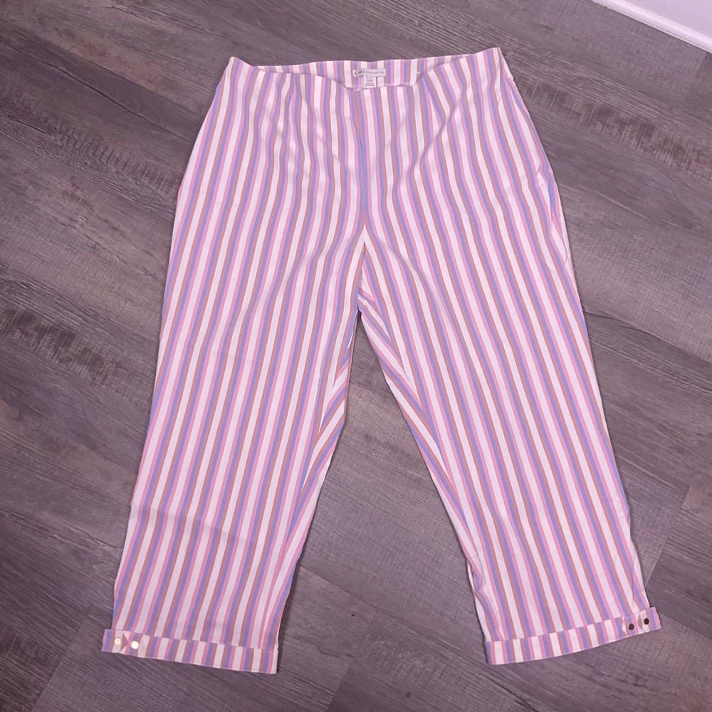 Cato Plus Size 18W Pastel Striped Pull On Cropped Ankle Pant High rise pull on